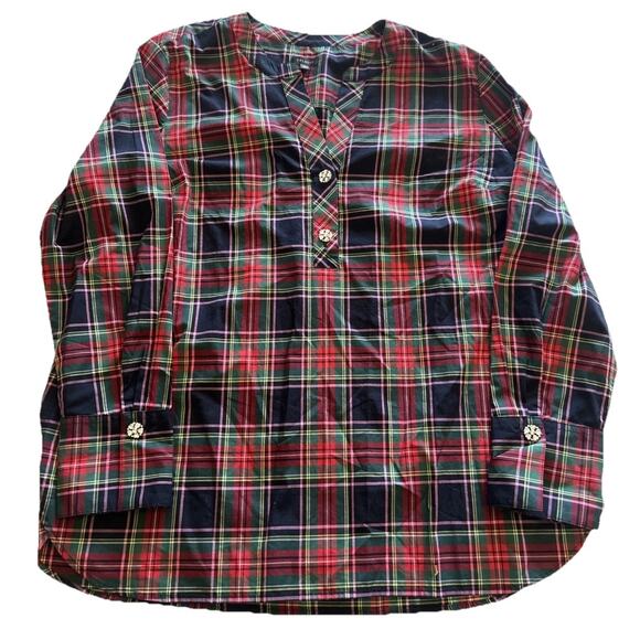 Talbots Tops - Talbots Red Tartan Plaid Shirt Sz XL Pullover Rhinestone Buttons Accent Holiday